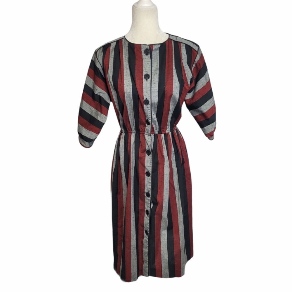 VINTAGE 70s dress striped button up half sleeve S